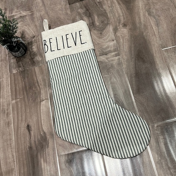 RAE DUNN striped stocking - NEW Without tag - BELIEVE - Picture 1 of 3